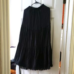 Maxi tiered black witchy broomstick peasant skirt